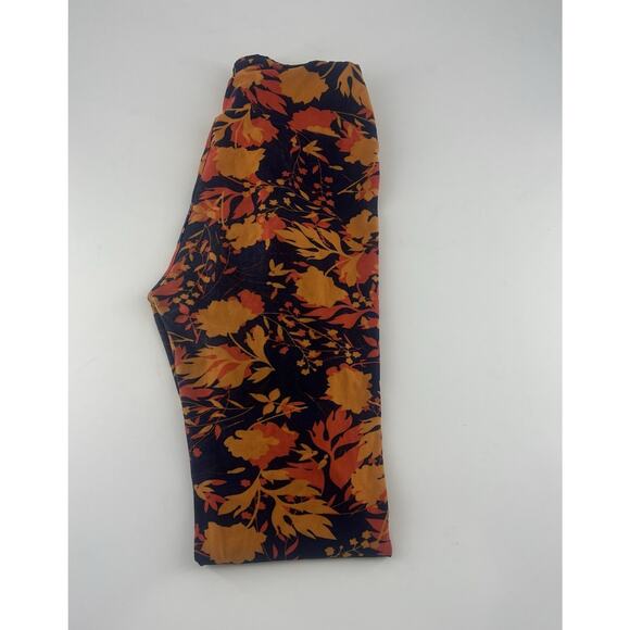 Lularoe Leggings Women One Size OS 2-10 Navy Blue Orange Floral Stretchy Comfort - Picture 1 of 10